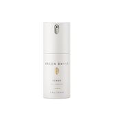 Skincare bottle labeled 'Green Envee' on a white background